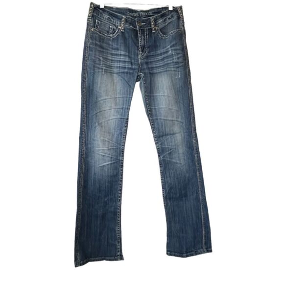 Cowgirl Tuff Whip It Good Whiskered Boot Cut Jeans Sz 29 X 36 - Picture 1 of 11